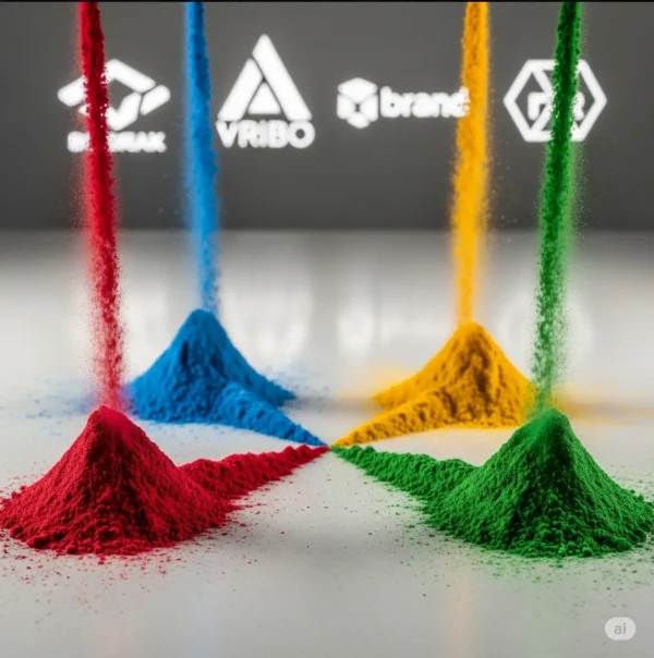 چندین قطعه فلزی با بافت‌ها و براقیت‌های مختلف رنگ پودری که نشان‌دهنده تنوع محصولات است | رنگ پودری آداک