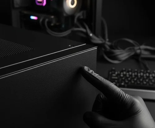 رنگ پودری چرمی مشکی آداک روی کیس کامپیوتر با بافت لوکس و مقاوم